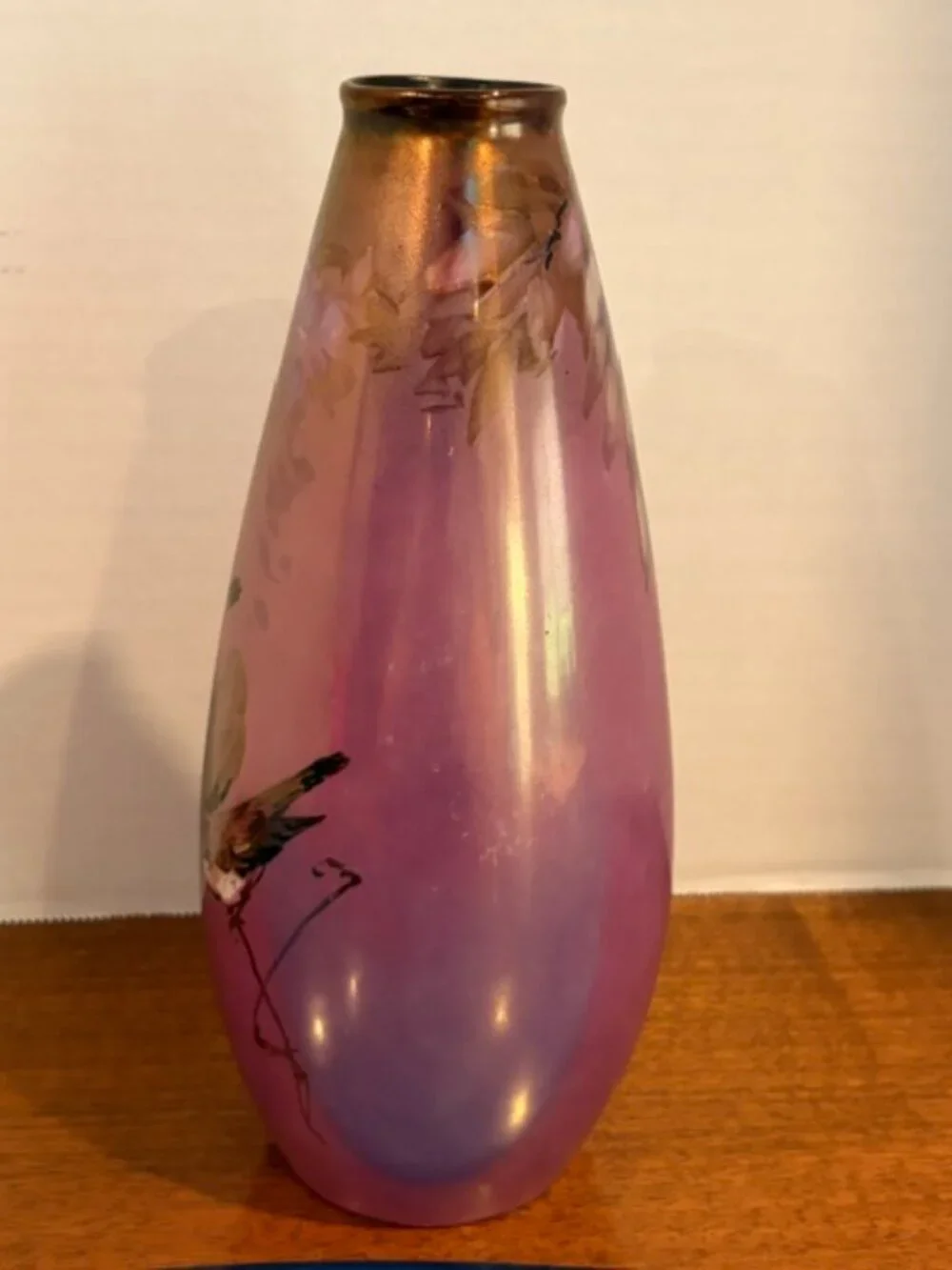 Antique Heinrich & Co Selb Bavaria Purple Birds Hand Painted Vase
